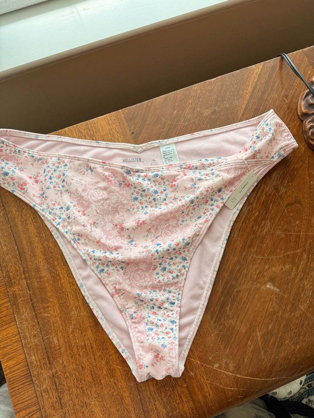 Hollister Curvy Floral Patchwork Cheeky Fit Bikini Bottom Pink Size XL